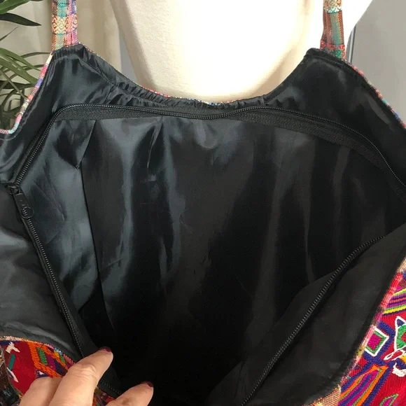 Guatemalan Colorful Geometric embroidery Tote Bag - Picture 9 of 15